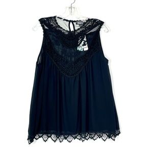NWT Papermoon Size XLP Stitch Fix Lace Detail Sleeveless  Black Top Blouse